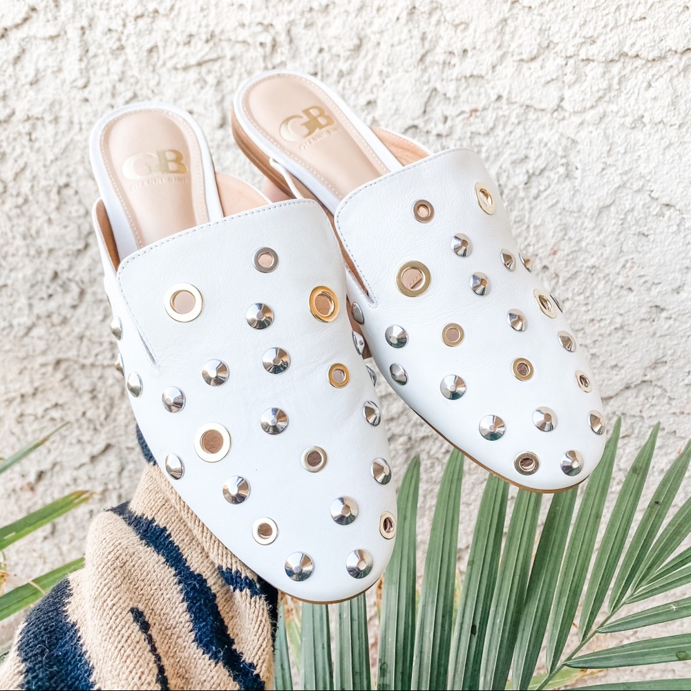 Sold Gianni Bini white leather grommet mules - Picture 1 of 7